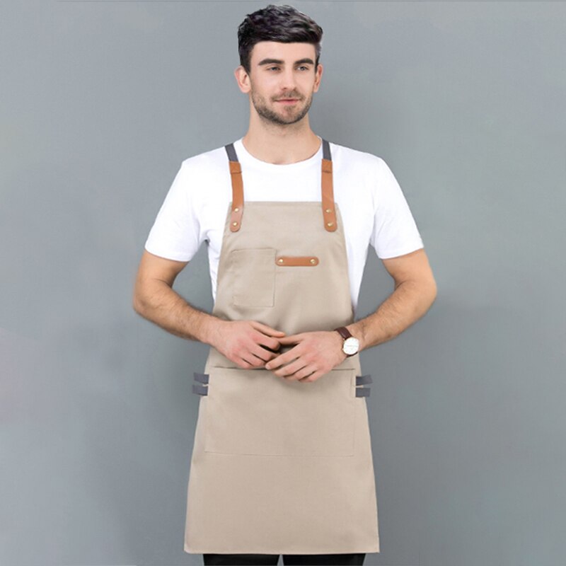 1pcs Short Half Apron Denim Restaurant Hotel Waist Chef Apron Bar Pub Kitchen Cafe Server Waiter Waitress Cook Apron Universal: 75x55cm beige