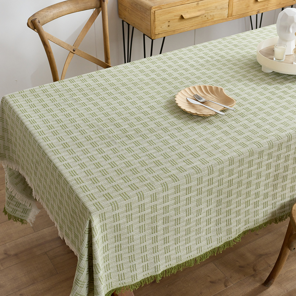 Katoenen linnen tafelkleed Rustieke boerderij vierkante tafelkleden Jute tafelhoezen met kwastje voor keuken dineren picknick bruiloft: green / 90*180cm