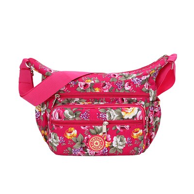 Floral Shoulder Bag Printing Rose Messenger Bag Rural style 100% Cotton Canvas Crossbody Bag for Women Lightweight Cute Hobos: Hot Pink