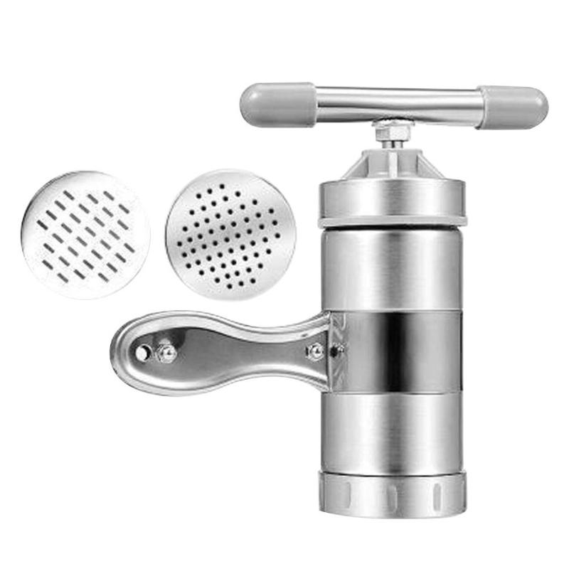 De acero inoxidable Manual de Fabricante de fideos prensa máquina de Pasta máquina de manivela de utensilios de cocina haciendo espaguetis cocina accesorios de utensilios para cocina: with 2 molds