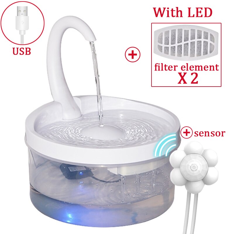 Intelligent Cat Drinking Water Fountain Automatic Circulating Water Dispenser: 02filterx2-sensorx1