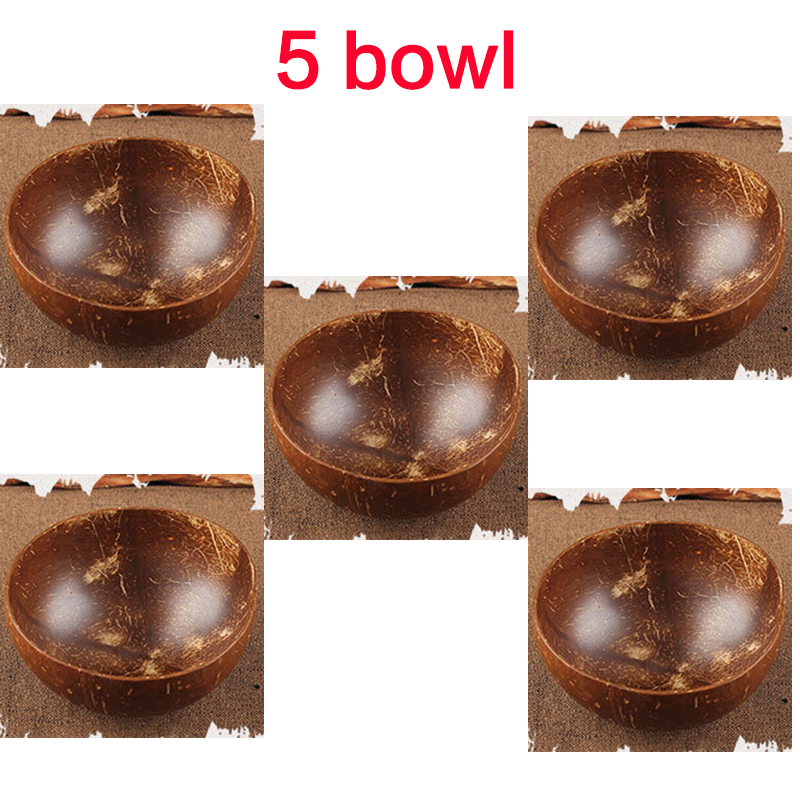 Juego de cuencos de coco Natural, cuchara para fruta, ensalada, fideo, tazón de arroz, Artesanías hechas a mano de madera, vajilla de estilo japonés para restaurante: 5 bowl