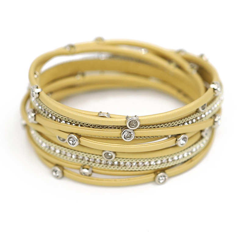 Mode Vrouwen Lederen Armband Multilayer Touw Cirkel Handgemaakte Ingelegd Rhinestone Magneet Sluiting Bangle Armbanden Zomer Sieraden: B9008a Yellow