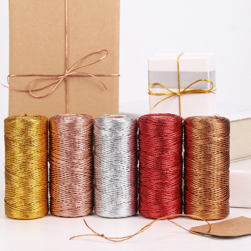 Cuerda de 100M y 1,5mm para manualidades, costura artesanal, cordón de macramé dorado y plateado, hilo trenzado para envolver , decoración textil para el hogar