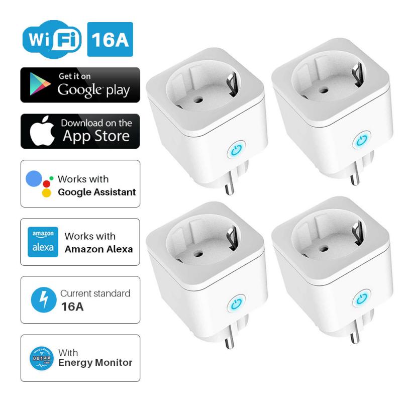 WiFi Plug Adaptor 16A Remote Voice Control Power Monitor Socket Outlet Timing Function Smart Life Work With Alexa Google Home