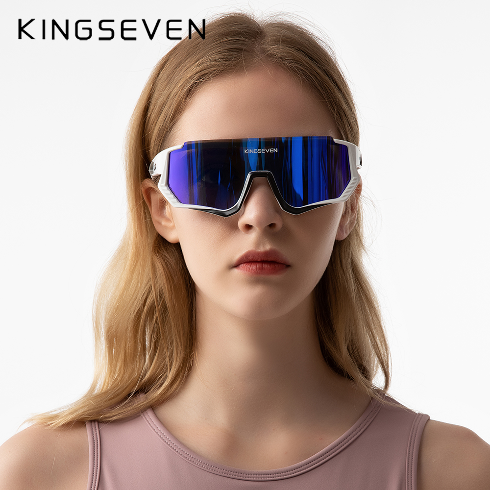 Kingseven cykelsolglasögon polariserade glasögon  uv400 solglasögon för körning och fiske för män och kvinnor, mtb, racercykelglasögon 3 linser