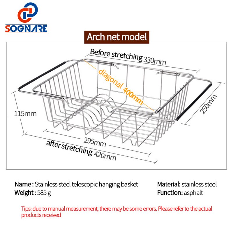 Retractable Kitchen Sink Drain Basket Stainless Steel Dishwashing Drain Basket Dishes Storage Washing Basket Colander Strainer