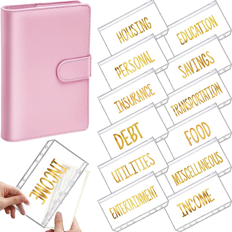 A6 PU Binder Planner Budget Organizer Round Ring Binder Cover Magnetic Personal Planner Binder with 12 Binder Pocket