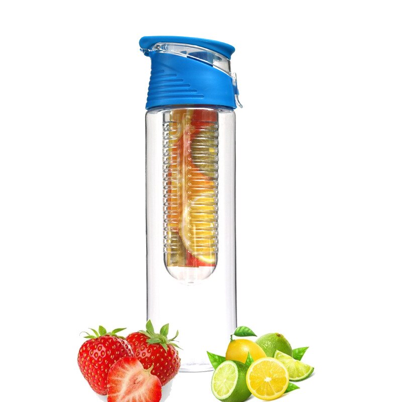 BPA Freie Obst Wasser Flasche Obst Infuser Saft Sport Zitrone Wasser Flasche Fitness Sport Obst Infusion Trinken Flaschen: Blau 800ml
