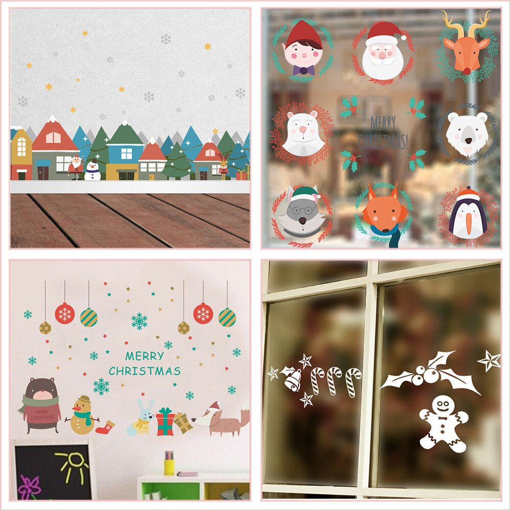 Kerst Elements Muurstickers etalage Office Home Decoratie Diy Kerstman Rendier Sneeuwpop Xmas Tree Snowfake Decal