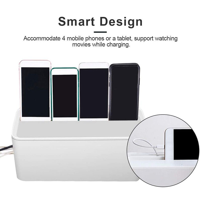 Cable Management Box, ABS Cable Organizer Cord Hider Box, Computer Power Lines, Route Cables, Under Desk Power Strip