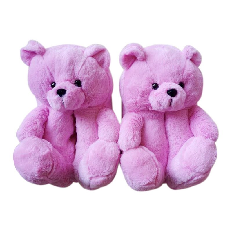 Kvinder sød bjørn plys tøfler tegneserie sød bjørn hus tøfler vinter varm furry faux fur slides kvinde furry flip flop sko: 5