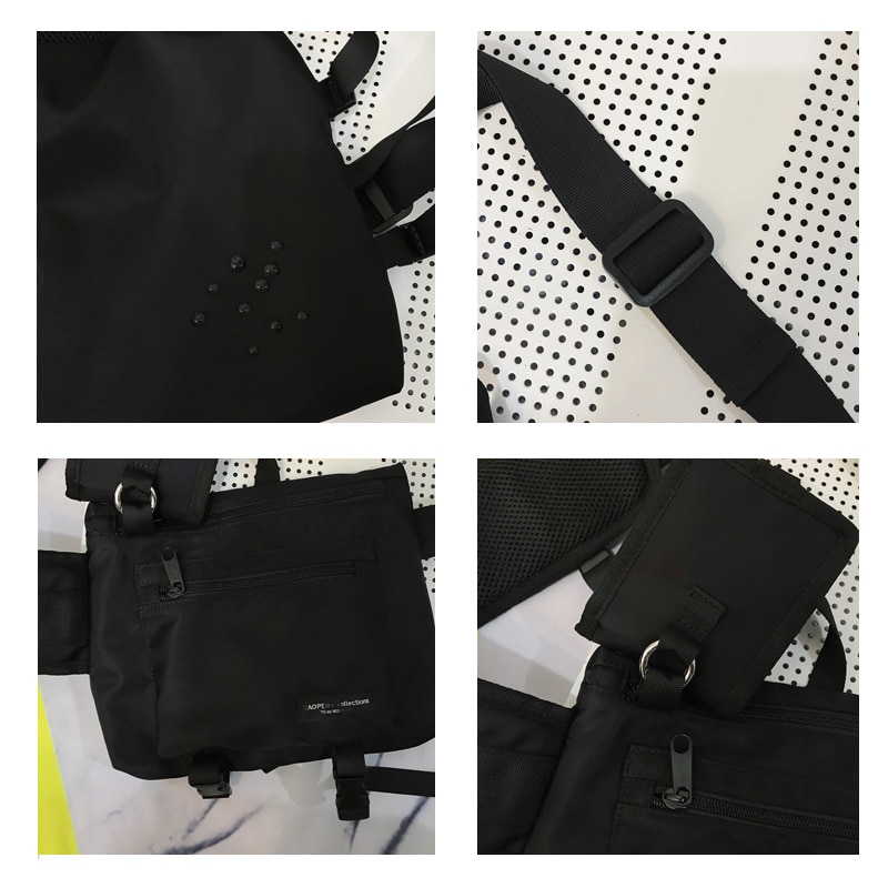 Multifunction Men Crossbody Bags Waterproof Nylon Chest Pack Hip Hop Style Black Messengers Shoulder Bag Streetwear