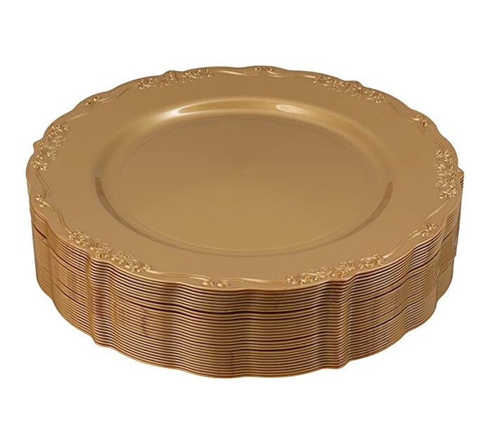 7.5 10.25 Inch Europese Plaat Bruiloft Banket Buffet Opluchting Kant Plaat Steak Dessertbord Wegwerp Plastic Plaat 12Pcs: 7.5 inch 12PCS C