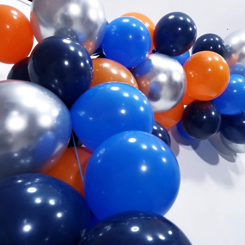 Outer Space Party Birthday Balloons Orange Navy Blue Chrome Silver Balloons Arch Garland for Kids Birthday Party Decor Baby Show