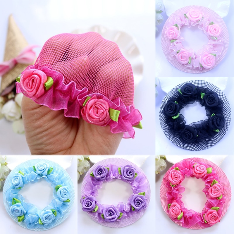 Kids Flower Bun Hair Nets Hair-net Elastic Girls Dancersr Cute 1PC Ballet Dance Grade Examination Adjustable 5 Colors