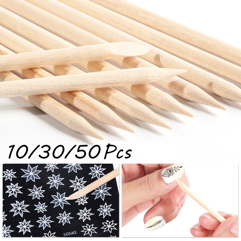 10/30/50/100Pcs Exfoliërende Wood Stick Cuticle Remover Oranje Dual-Ended Nail Art ontwerpen Manicure Pedicure Pusher Nail Tool