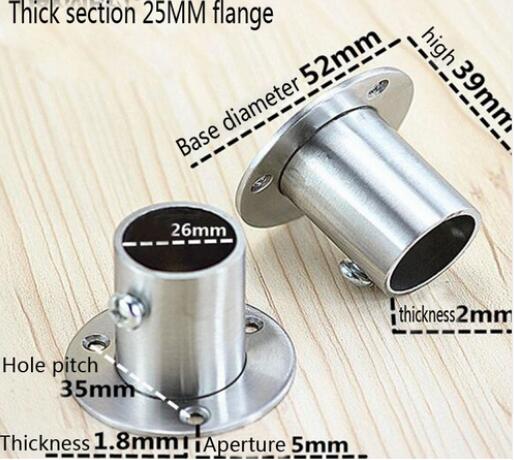 19 22 25 32mm stainless steel Flange Seat / Wardrobe Hanging Clothes Rod Seat / Hanger Bracket: inside diameter 25MM