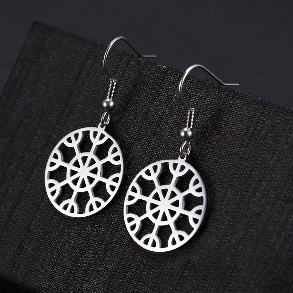 Skyrim viking kompass flower of life amulett øredobber rustfritt stål talisman dangle øredobber smykker for kvinner jenter: Drøm