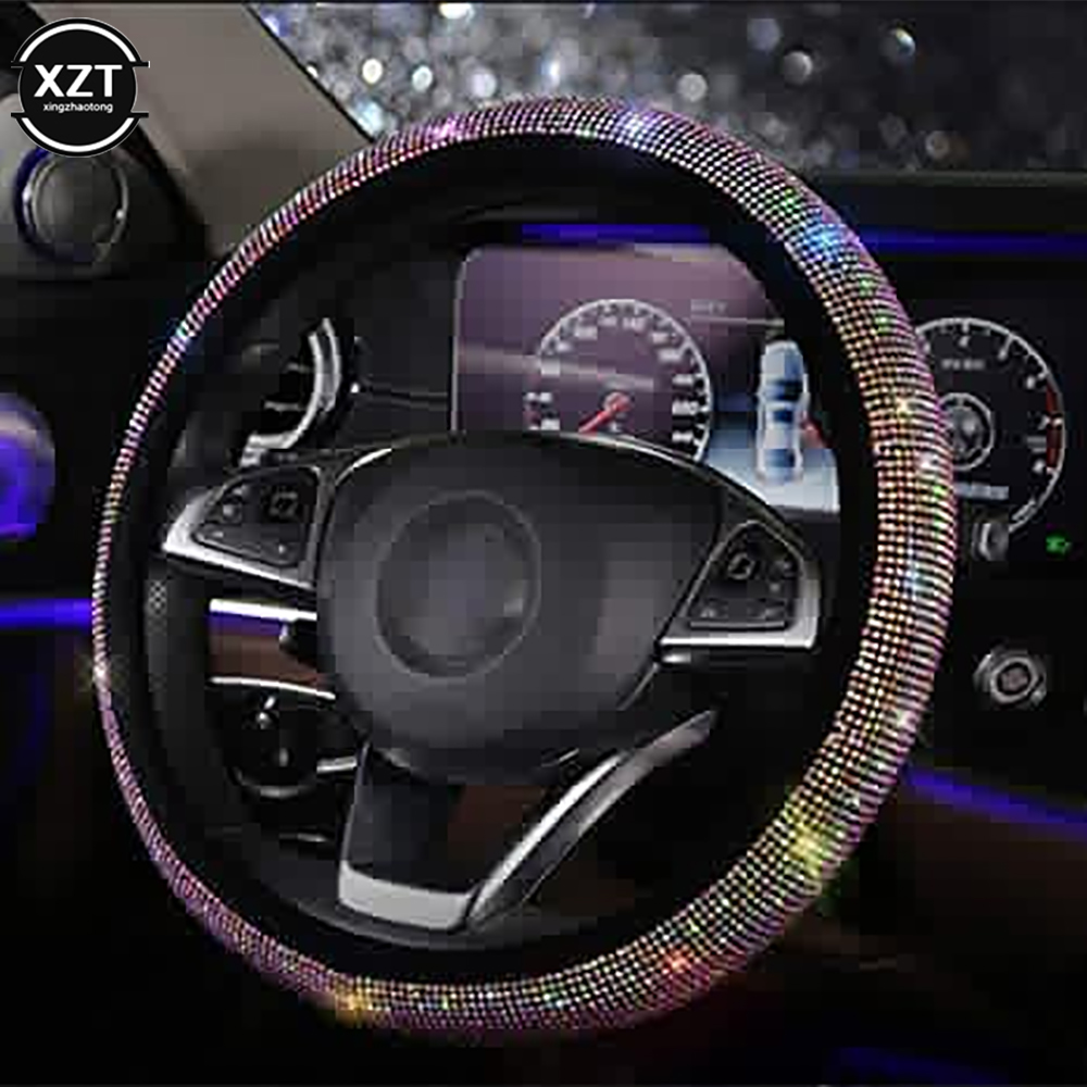 14.5-15 Inch Rhinestones Steering Wheel Cover with Crystal Diamond Sparkling Car Breathable Anti-Slip Steering Wheel Protector: MULTI