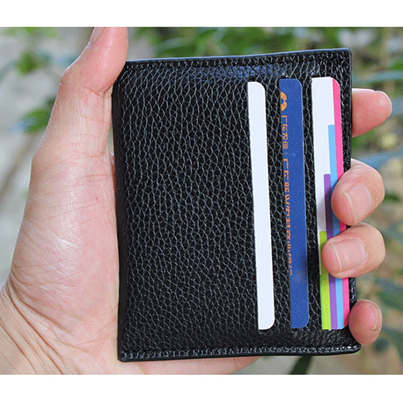 Portatarjetas de cuero PU de Color negro, Delgado, ligero, para tarjetas de crédito y tarjetas, funda delgada con varias ranuras