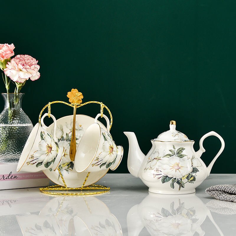 European Bone China Tea Set English Afternoon Tea Cup Set Teapot High-Grade Porcelain Coffee Pot 1 TeaPot 2 Cups and Saucers: 1Pot2CupsSaucers G