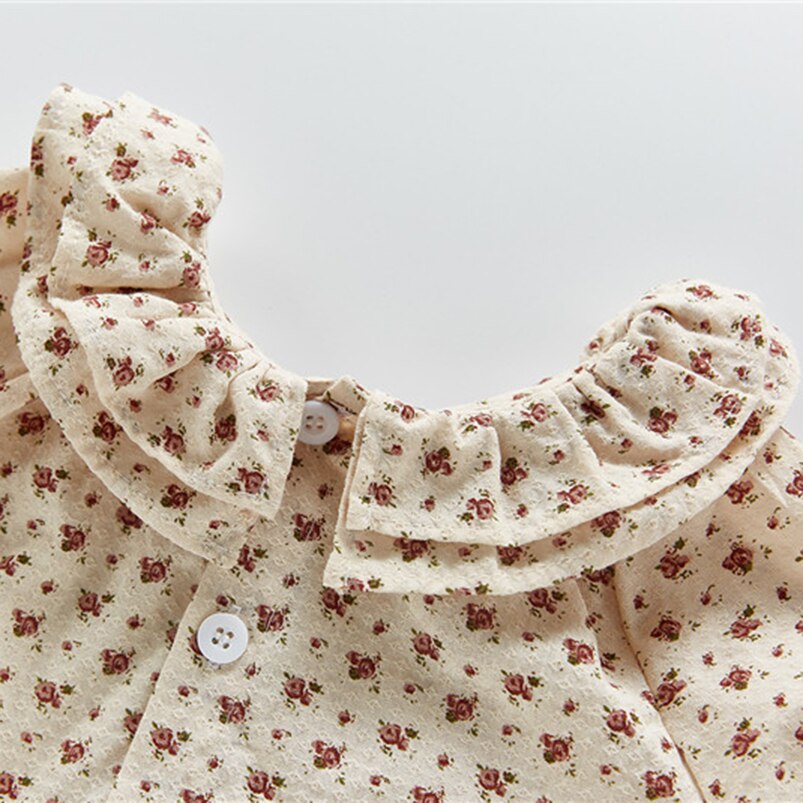 Camisa plisada de doble capa para niñas, blusa Vintage de lino y algodón para bebé, ropa para niña pequeña, Tops con estampado de rosas