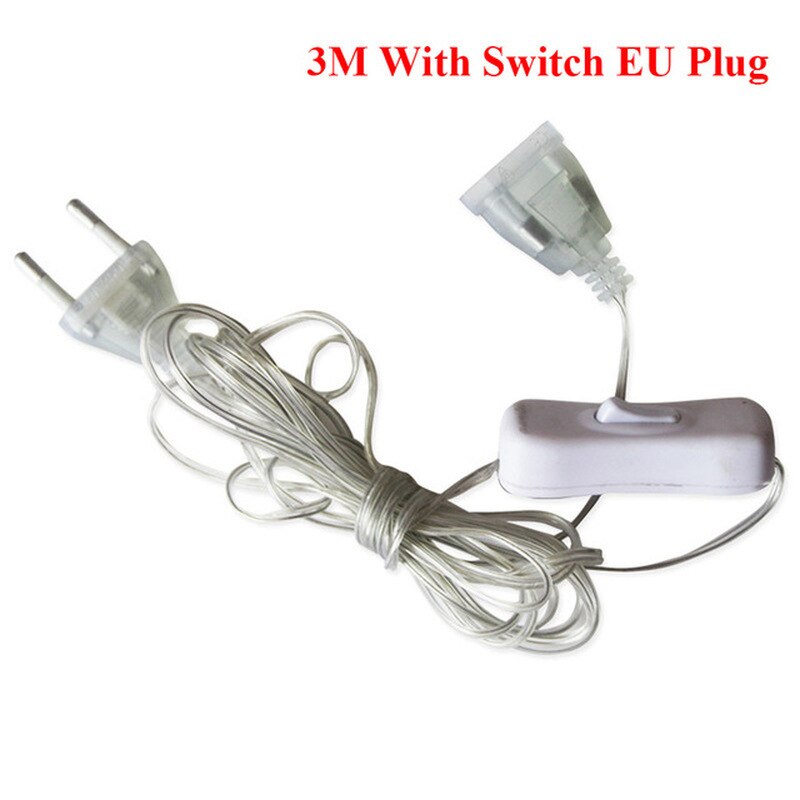 Rallonge pour guirlande de 3 mètres, avec interrupteur, allumer/éteindre, adaptateur LED, décorations de noël, prise EU/US