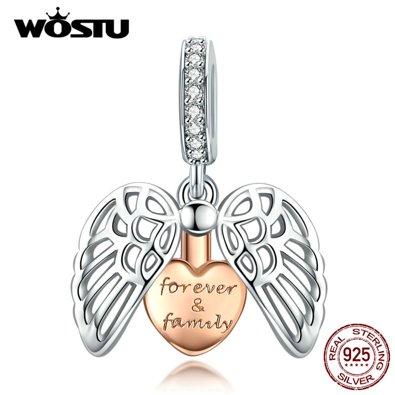 WOSTU Neue 925 Sterling Silber Charms Familie Für Immer Mit Engel Flügel Anhänger Fit Original Armband CQC1299