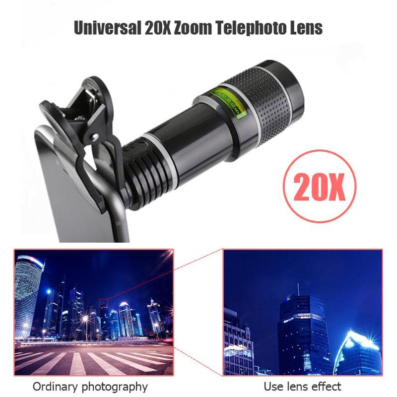 Universele 20X Zoom Telelens Externe Mobiele Telefoon Camera Lens Met Clip Voor Iphone Universele Lens Dslr Mobiele Telefoon Lens