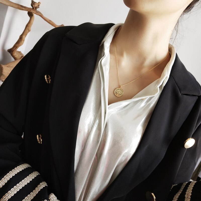 925 Sterling Zilver Goud Turkse Eye Hanger Ketting Ronde Eenvoudige Coin Choker Korte Keten Minimalistische Ketting Geluk Sieraden