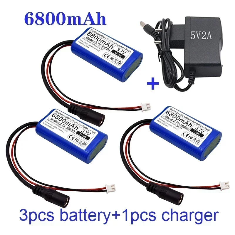 3.7V 6800mAh 18650 Li-ion rechargeable battery pack For Fishing LED Light megaphone speaker Emergency toy battery+XH2.54-2P Plug: WHITE