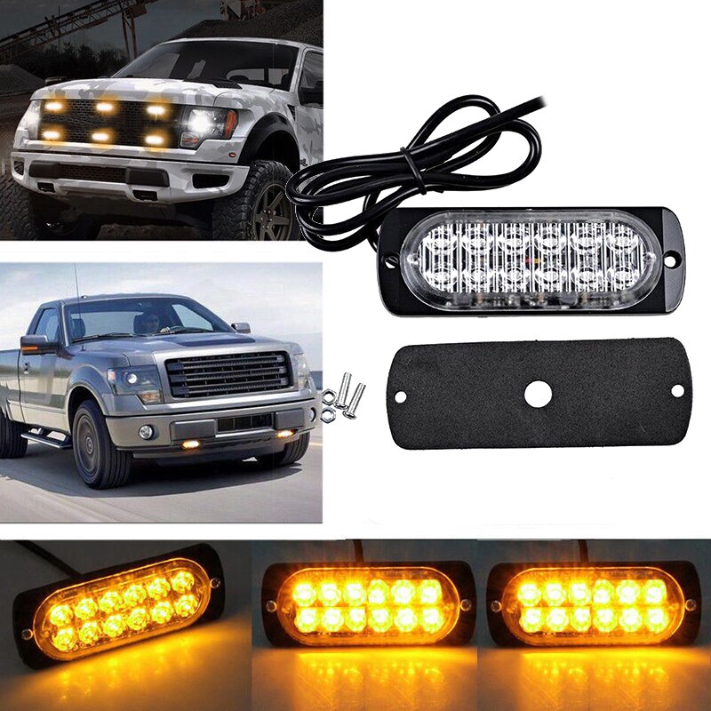 1set DC 12-24V 36W Yellow 12LED Car Parts Truck Warn Safety Urgent Always Bright Light Lamp 1*LED Light