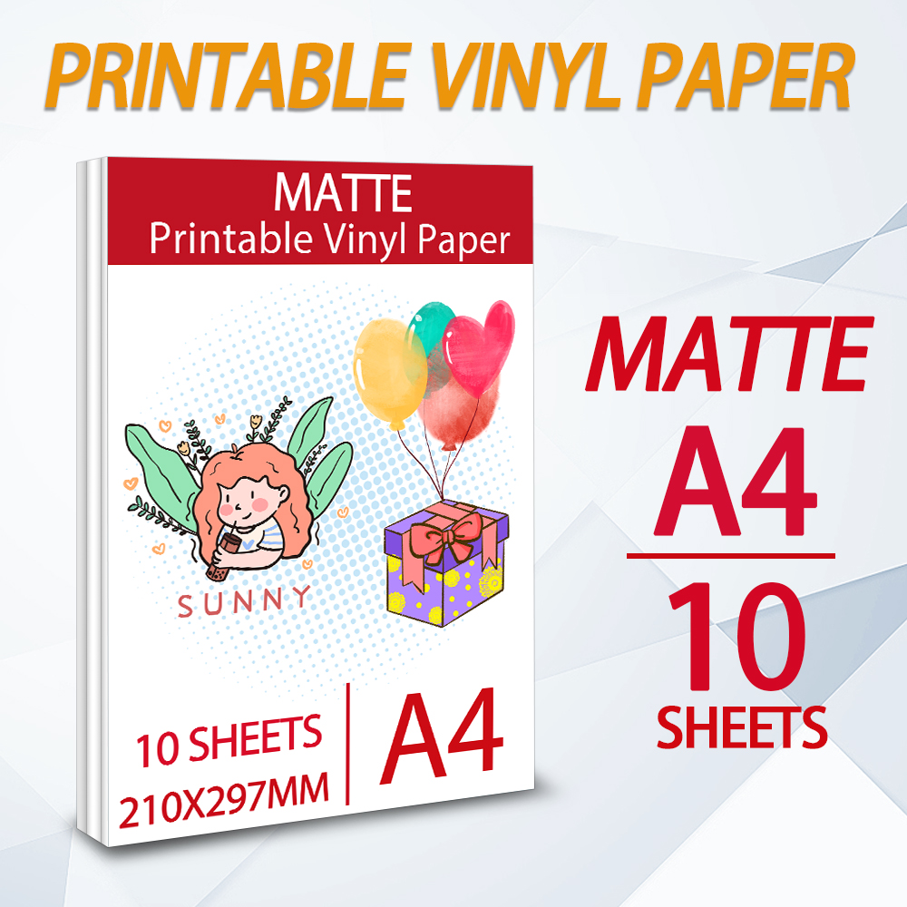 10/20/30/40 Sheets A4 Printable Vinyl Sticker Paper Matte Self-Adhesive Copy Paper for all Inkjet Printer Waterproof Stickers: 10 Sheets