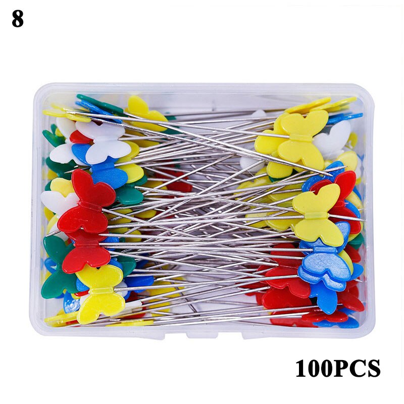 Pin de posicionamiento para manualidades, alfiler de cabeza plana en caja con bordado de dibujos animados, accesorios de costura, alfileres de mosaico bordados, 100 Uds.: 8