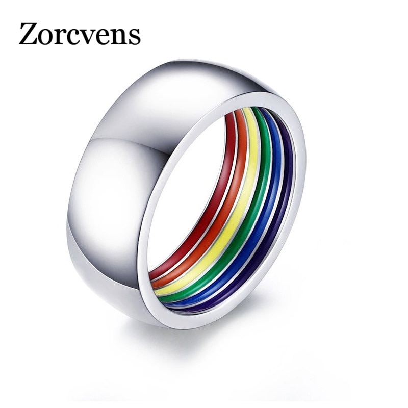 ZORCVENS Rainbow Rings Stainless Steel Wedding Party Jewelry for Women