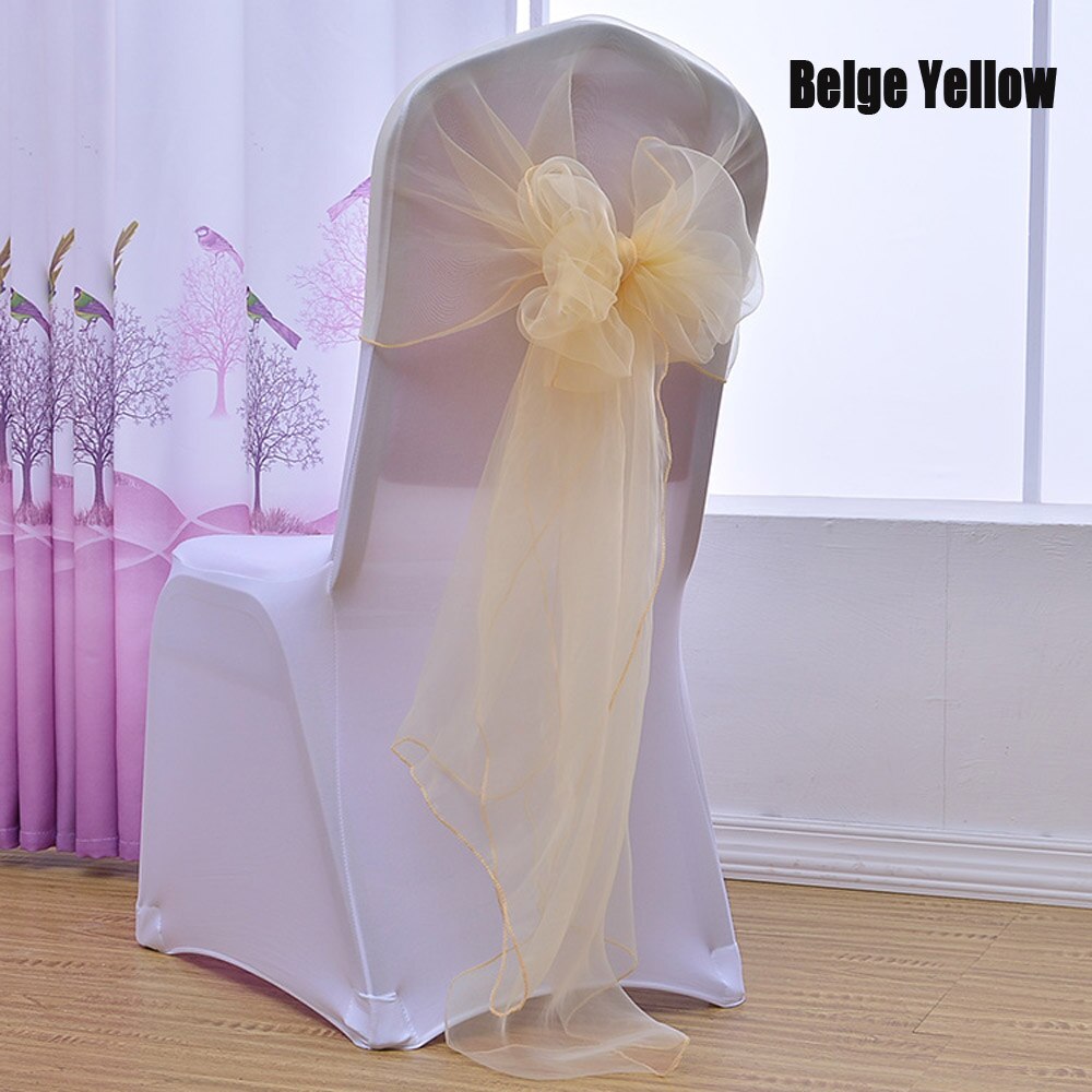 25 stuks/partij 60 x 275cm rood roze wit 16 kleuren organza stof strik stoel sjerp voor bruiloft feest evenement banket decoratie: Beige geel