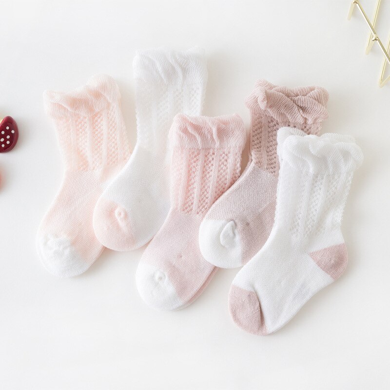 Balleenbrillant 5 paires été maille chaussettes pour enfants doux coton bébé filles garçons chaussettes anti-dérapant -né jambière enfants accessoires