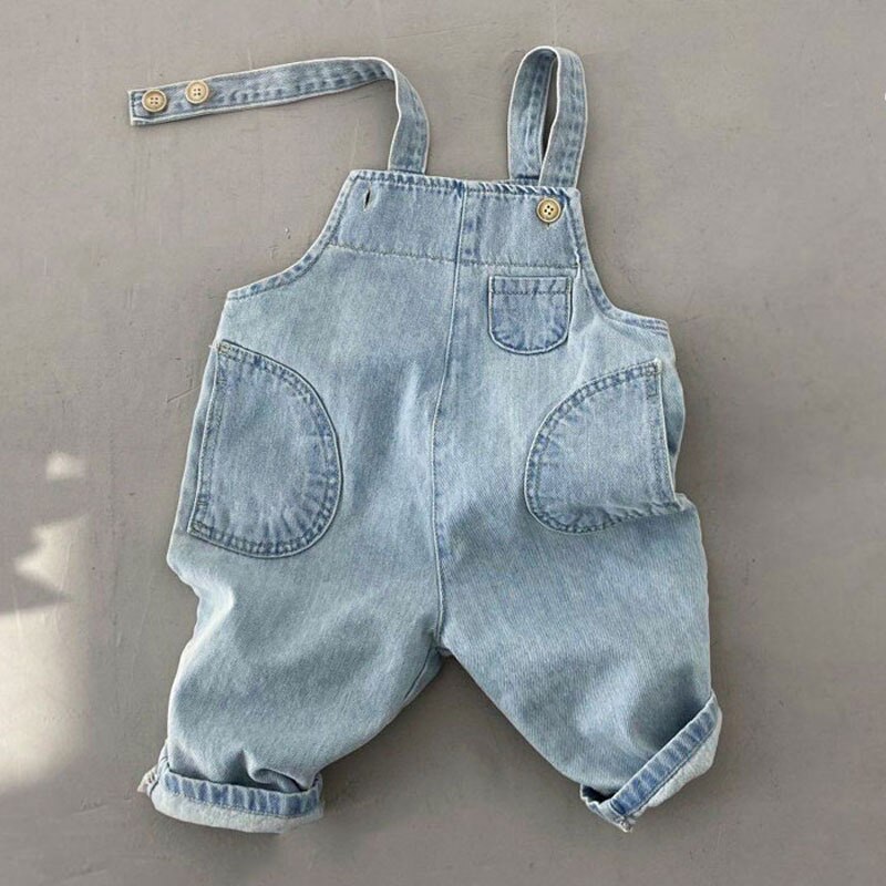 2022 Lente Zomer Koreaanse Stijl Baby Kleding Pasgeboren Baby Denim Riem Broek Jongens Meisjes Jean Kid Cowboy Katoen Pocket Broek: 2T 90cm