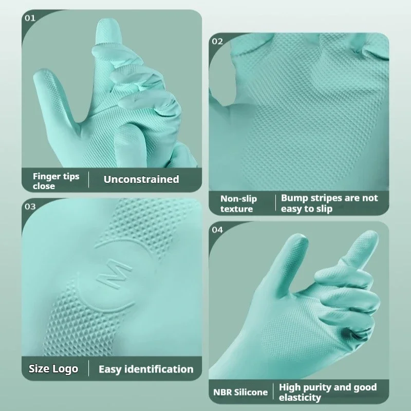 Guantes para lavar platos NBR, Extra largos, gruesos, antideslizantes, resistentes al desgaste, cocina, limpieza del hogar, lavado de coches, ropa, guantes de goma, 1 par