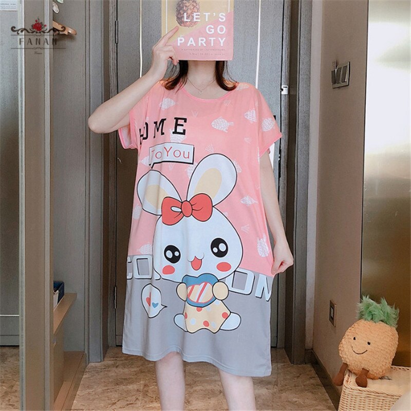 Women Nightdress Cartoon Female Loose Short Sleeve Sleepdress for Ladies Plus Size Summer Casual O-neck Homewear