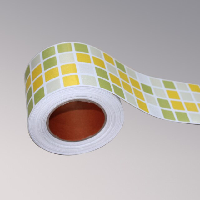 Waterproof Self Adhesive Oil-proof Kitchen Waist Line Wall Stickers Bathroom Wallpaper PVC Wallpaper Border Mosaic Tile Stickers: yellow