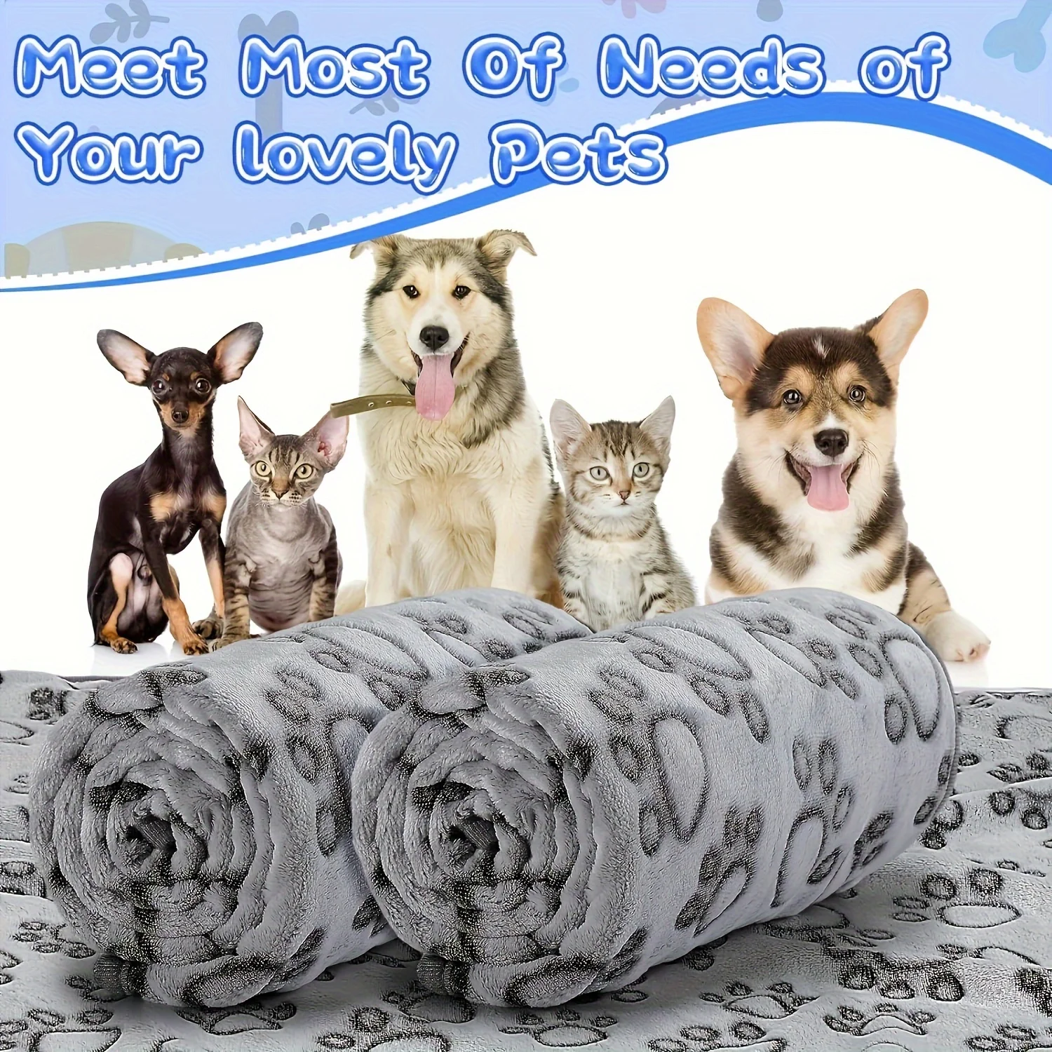 Soft Fluffy Pet Blanket Cute Cartoon Pattern Pet Mat Warm and Comfortable Blanket for Cat Dogs Cat Bath Towel