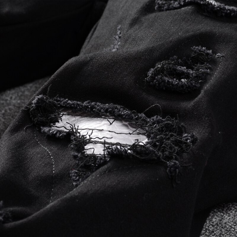 Streetwear Men Jeans Elastic Ripped Jeans Men Stretch Punk Pants Cobra Patches Hip Hop Jeans Homme