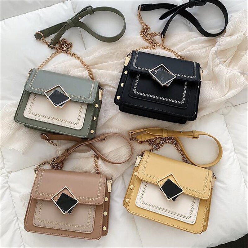 Chic contraste couleur rabat sacs de messager pour les femmes boucle magnétique unique sacs à bandoulière dames pochette sac à main à la Rivet