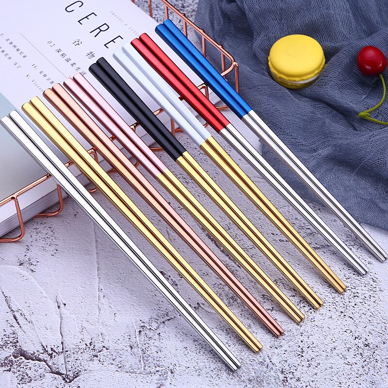 Luxury Metal Baguette Sticks Sushi Tableware Chinese Korean Chopsticks Home 304stainless Steel Chopsticks Japan Dinnerware