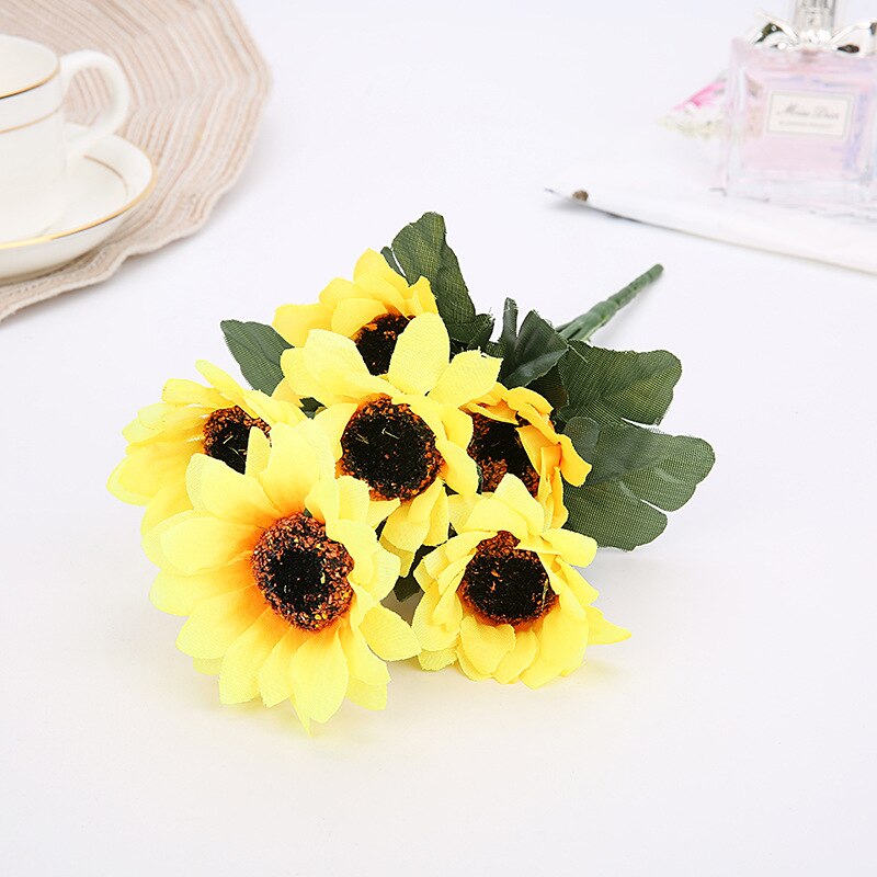 Home Decoration Single Bottle Bundle of Small Dried Flower Wedding Set Photography Props Plastic Sunflower Sunflower Imitation F: Seven Heads and Sunflower