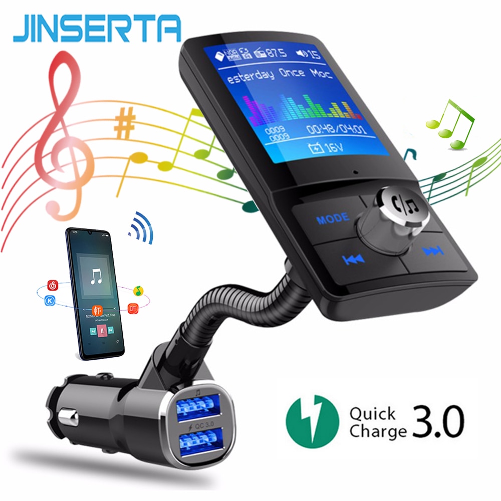 JINSERTA Car MP3 Player Bluetooth FM Transmitter QC3.0 Car Charger Wireless Handsfree Support USB Flash TF Card Music Play