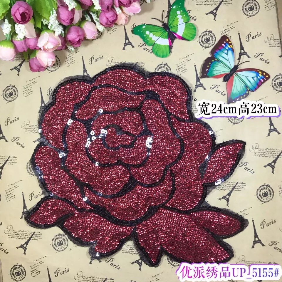 Accesorios de alta gama para ropa, bordado de cuentas de tela de flores de rosas, bordado hecho a mano, bordado de lentejuelas para manualidades: 8