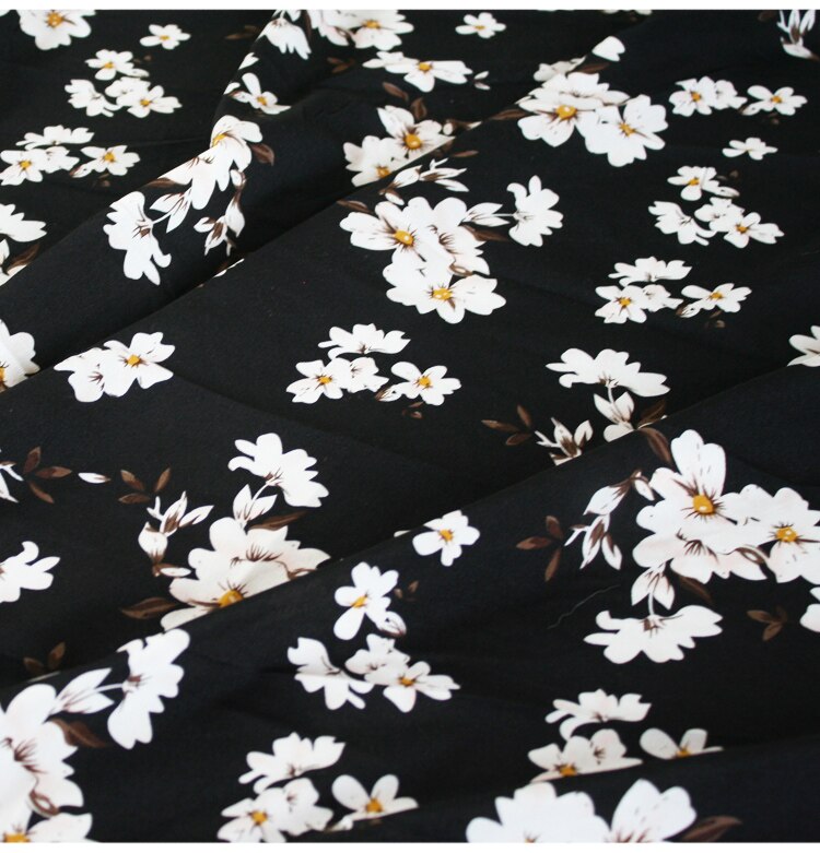 Magnolie blume gedruckt stoff Meter 145 cm nicht-perspektive Chiffon stoff Material weiche schal kleid schwarz stoff Art stoffe
